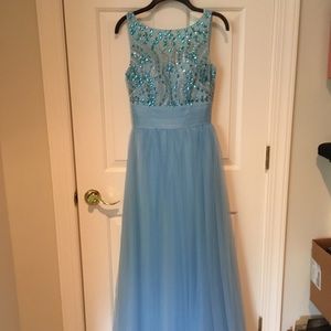 Blue Beaded Floor-Length Gown